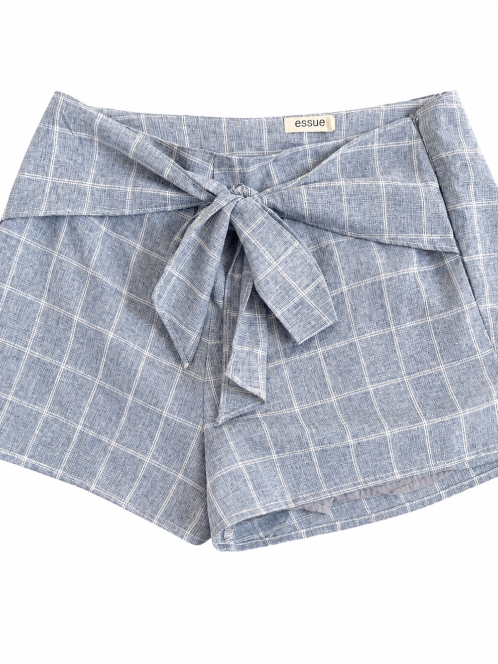 Essue Blue Plaid Tie Front Paperbag Waist Shorts Size M
